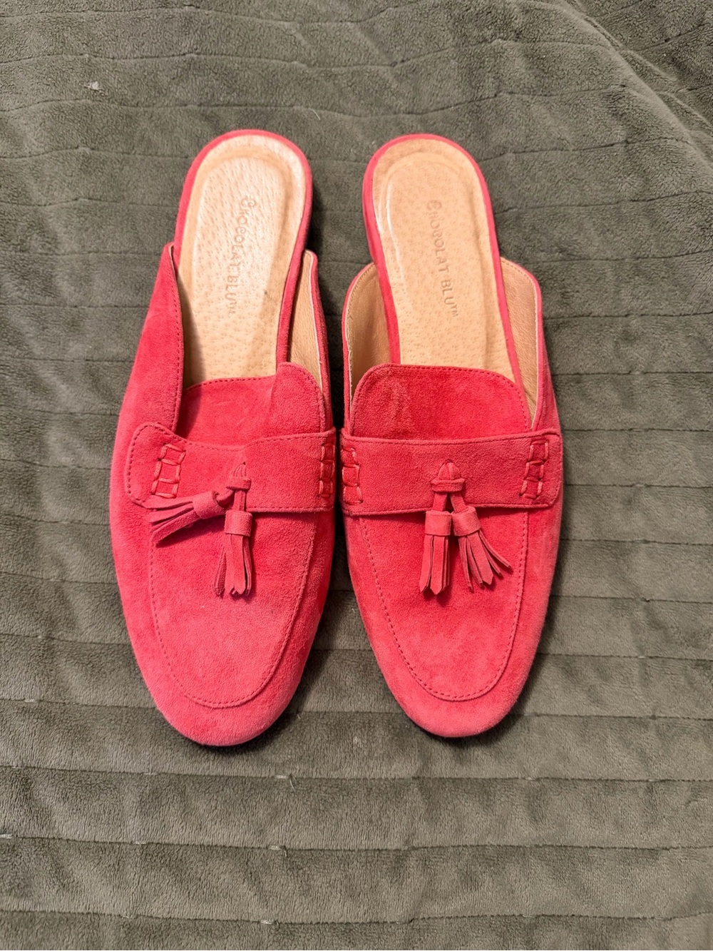 Chocolat Blu Red Suede Tassel Mules